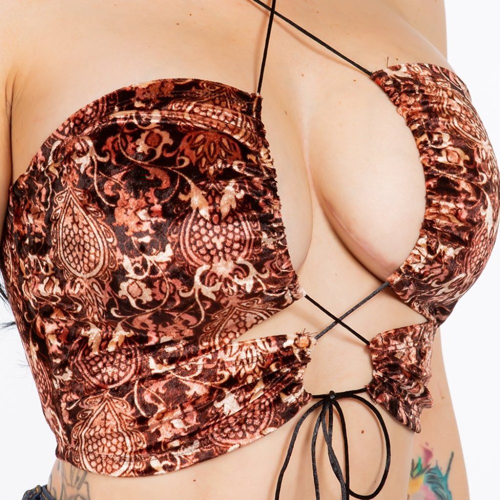 ❤️3/$20❤️ Bear Dance Paisley Printed Velvet Crop Top Shirt Tank Womens Crop Top